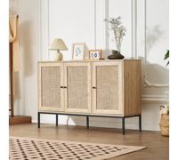 VEVOR Mobile in Rattan 1200 x 360 x 800 mm Cassettiera in Rattan con 3 Ante Magnetiche e Ripiani Regolabili, Mobile Portaoggetti, Credenza Buffet per Corridoio, Ingresso, Soggiorno, Cucina, Corridoio