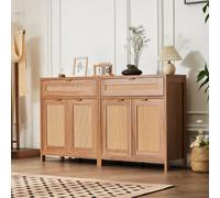 VEVOR mobile in rattan cassettiera in rattan 2 pz. Armadietto con 4 ante magnetiche e 2 cassetti, credenza a buffet con ripiani regolabili, ideale per il corridoio, l'ingresso e il soggiorno