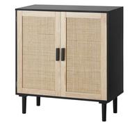 VEVOR Mobile in Rattan, Cassettiera in Rattan, Mobile Portaoggetti con 2 Ante Magnetiche e Ripiani e Maniglie Regolabili, Mobile Buffet Credenza per Corridoio, Ingresso, Nero 800 x 375 x 880 mm