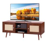 VEVOR Mobile TV in Rattan, Mobile TV Boho per TV, Moderno di metà secolo, Console TV Rattan con Ripiani Regolabili per Soggiorno, Sala Multimediale, Studio, 120 x 40 x 49 cm, 2 Ante 2 Cassetti, Noce