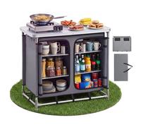 VEVOR Mobile Portaoggetti Pieghevole Portatile, Tavolo Cucina Portatile Telaio in Alluminio da Esterno Postazione Compatta da Campeggio Picnic Viaggio Feste all'Aperto 6 Ripiani Borsa da Trasporto