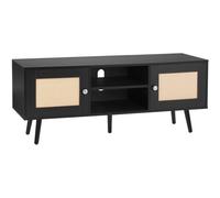 VEVOR Mobile TV in Rattan, Mobile TV Boho per TV, Moderno di metà secolo, Console TV Rattan con Ripiani Regolabili per Soggiorno, Sala Multimediale, Studio, 120 x 40 x 49 cm, 2 Ante 2 Cassetti, Nero