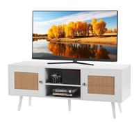 VEVOR Mobile TV in Rattan, Mobile TV Boho per TV, Moderno di metà secolo, Console TV Rattan con Ripiani Regolabili Soggiorno, Sala Multimediale, Studio, 120 x 40 x 49 cm, 2 Ante 2 Cassetti, Bianco