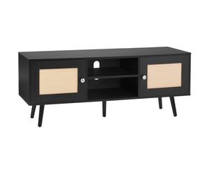 VEVOR Mobile TV in Rattan, Mobile TV Boho per TV, Moderno di metà secolo, Console TV Rattan con Ripiani Regolabili per Soggiorno, Sala Multimediale, Studio, 120 x 40 x 49 cm, 2 Ante 2 Cassetti, Nero