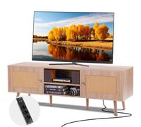 VEVOR Mobile TV in Rattan, Mobile TV Moderno Mid Century per TV da 1651 mm, Mobile TV Boho in Rattan con Presa Integrata e Porte USB, Ripiani Regolabili per Soggiorno, Mobile Sala Multimediale, Rovere