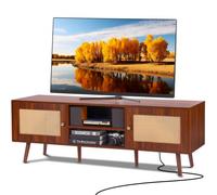 VEVOR Mobile TV in Rattan, Mobile TV Moderno Mid Century per TV da 1651 mm, Mobile TV Boho in Rattan con Presa Integrata e Porte USB, Ripiani Regolabili per Soggiorno, Mobile Sala Multimediale, Noce