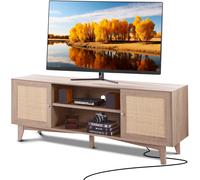 VEVOR Mobile TV in Rattan 1905 mm, Supporto TV Boho con Anta in Rattan, Centro Intrattenimento con Presa Integrata, Armadietto 2 Ripiani, Console TV Moderna per Soggiorno, Sala Multimediale Rovere