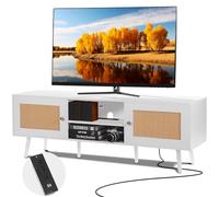 VEVOR Mobile TV in rattan Mobile Boho per TV da 1651 mm con presa integrata e porte USB Bianco