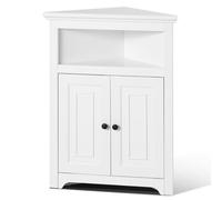 VEVOR Mobiletto Angolare Portaoggetti Altezza 84,5cm Mobiletto da Casa in Legno con 2 Porte Ripiani Regolabili, Mobiletto Angolare Indipendente per Soggiorno, Cucina, Lavanderia, Bagno, bianco