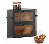 VEVOR Mobiletto Angolare Portapane da Bancone Cucina 2 Ripiani Colore Nero Contenitore per Stoccaggio di Pane Alimenti Torta Biscotti Muffin, Pannello Frontale Trasparente in Acrilico, Altezza 420 mm