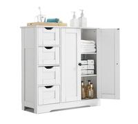 VEVOR Mobiletto da Bagno a 3 Ripiani Autoportante con 2 Ante 4 Cassetti Ripiano Regolabile, Armadietto da Pavimento per Cucina Soggiorno Ingresso, Mobiletto da Cucina Bianco