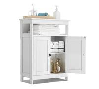 VEVOR Mobiletto da Bagno a 3 Ripiani con 2 Ante Ripiano Regolabile, Credenza da Pavimento per Cucina Soggiorno Ingresso, Armadietto Multifunzionale da Cucina, Bianco