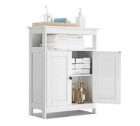 VEVOR Mobiletto da Bagno a 3 Ripiani con 2 Ante Ripiano Regolabile, Credenza da Pavimento per Cucina Soggiorno Ingresso, Armadietto Multifunzionale da Cucina, Bianco