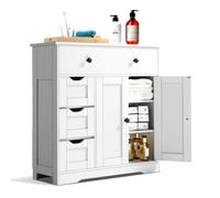 VEVOR Mobiletto da Bagno a 4 Ripiani Autoportante con 2 Ante 4 Cassetti Ripiano Regolabile, Armadietto da Pavimento per Cucina Soggiorno Ingresso, Mobiletto da Cucina Bianco