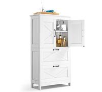 VEVOR Mobiletto da Bagno a 4 Ripiani con 2 Ante Ripiano Regolabile, Credenza da Pavimento Armadietto da Pavimento per Cucina Soggiorno Ingresso, Mobile con Cassetti, Bianco