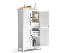 VEVOR Mobiletto da Bagno a 4 Ripiani con 4 Ante Ripiano Regolabile, Credenza da Pavimento Armadietto da Pavimento per Cucina Soggiorno Ingresso, Mobile Multifunzionale per Casa, Bianco