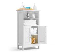 VEVOR Mobiletto da Bagno Autoportante a 4 Ripiani con 2 Ante Ripiano Regolabile, Credenza da Pavimento per Cucina Soggiorno Ingresso, Armadietto da Cucina, Bianco
