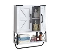 VEVOR Mobiletto da Bagno Pensile, Armadietto Bagno Sospeso da Parete con 2 Ante e Ripiani Regolabili, Mobiletto da Parete con Divisorio Aperto e Portasciugamani per Lavanderia, 660 x 495 x 180 mm