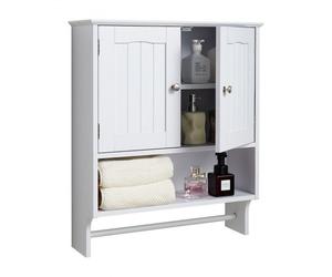 VEVOR Mobiletto da Bagno Pensile, Armadietto Bagno Sospeso da Parete con 2 Ante e Ripiani Regolabili, 3 Livelli, Mobiletto da Parete con Divisorio Aperto e Portasciugamani per Lavanderia