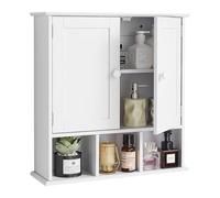 VEVOR Mobiletto da Bagno Pensile con 2 Ante e Ripiani Regolabili, Mobiletto Portaoggetti per Montaggio a Parete, Armadietto da Bagno da Parete Sospeso con 3 Scomparti Aperti per Cucina e WC