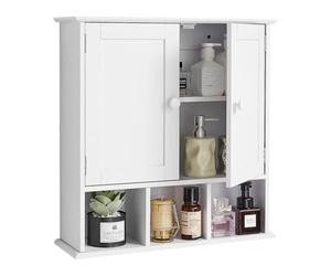 VEVOR Mobiletto da Bagno Pensile con 2 Ante e Ripiani Regolabili, Mobiletto Portaoggetti per Montaggio a Parete, Armadietto da Bagno da Parete Sospeso con 3 Scomparti Aperti per Cucina e WC