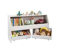 VEVOR Mobiletto di Stoccaggio Portaoggetti di Giocattoli per Bambini con Contenitore, Armadietto Porta Giocattoli con 2 Cassetti Mobili, Scaffale per Giocattoli per Camera da Letto, Bianco