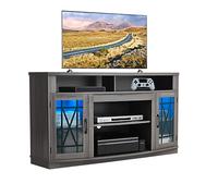 VEVOR Mobiletto Porta TV per Soggiorno Fino a 1651 mm Capacità di Carico di 136,08 kg Tavolo TV in Legno con Barra Luminosa, Ante in Vetro e Ripiani Regolabili, per Soggiorno Camera da Letto, Grigio
