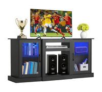 VEVOR Mobiletto Porta TV per Soggiorno Fino a 1651 mm Capacità di Carico di 49,90 kg Tavolo TV in Legno con Barra Luminosa, Ante e Ripiani Regolabili, per Soggiorno Camera da Letto, Nero