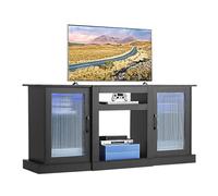 VEVOR Mobiletto Porta TV per Soggiorno Fino a 1651 mm Capacità di Carico di 49,90 kg Tavolo TV in Legno con Barra Luminosa, Ante e Ripiani Regolabili, per Soggiorno Camera da Letto, Nero