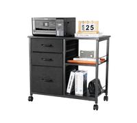 VEVOR Mobiletto Portadocumenti con Ruote, in Metallo Tessuto Legno, a 3 Cassetti e 2 Ripiani Aperti, Mobiletto Verticale, Armadio Largo per Casa e Ufficio, Adatto per Documenti di Formato A4, Nero
