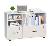 VEVOR Mobiletto Portadocumenti in Legno a 2 Cassetti, Mobiletto Mobile con Ripiani Aperti Regolabili, Supporto Portadocumenti Laterale con Serratura, per Stampante Indipendente Bianco