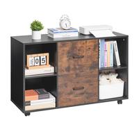 VEVOR Mobiletto Portadocumenti in Legno a 2 Cassetti, Mobiletto Mobile con Ripiani Aperti, Ruote Bloccabili, Supporto per Stampante Moderno e Indipendente per Casa, Ufficio, Scuola, Nero