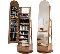 VEVOR Mobiletto Portagioielli Girevole, Altezza 1655 mm, Organizzatore con Specchio a Figura Intera e Spazio di Archiviazione, 2 Chiavi, Tasche per Accessori e Scomparti di Archiviazione e Cassetti