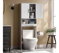 VEVOR Mobiletto Portaoggetti Sopra WC 600 x 210 x 1651 mm Organizzatore per Bagno, Capacità di Carico di 30 kg con Doppia Anta e Ripiano Regolabile, Mobile da Bagno con Ripiano Aperto, Bianco