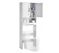 VEVOR Mobiletto Portaoggetti Sopra WC 600 x 210 x 1651 mm Organizzatore per Bagno, Capacità di Carico di 30 kg con Doppia Anta e Ripiano Regolabile, Mobile da Bagno con Ripiano Aperto, Bianco