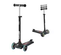 VEVOR Monopattino 3 ruote per bambini, Carico max 75 kg, 3 altezze, Ruote luminose 120 mm, Nero