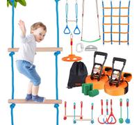 VEVOR Ninja Kit per Bambini Slackline da Arrampicata Percorso a Ostacoli 2x15,24 m Carico 226,8 kg 12 Ostacoli Attrezzatura da Gioco all'Aperto con Rete da Arrampicata Monkey Bar per Cortile Giardino