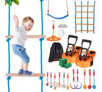 VEVOR Ninja Kit per Bambini Slackline da Arrampicata Percorso a Ostacoli 2x17 m Carico 226,8 kg 12 Ostacoli Attrezzatura da Gioco all'Aperto con Rete da Arrampicata Monkey Bar per Cortile Giardino