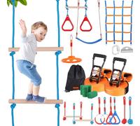 VEVOR Ninja Kit per Bambini Slackline da Arrampicata Percorso a Ostacoli 2x18,29 m Carico 226,8 kg 14 Ostacoli Attrezzatura da Gioco all'Aperto con Rete da Arrampicata Monkey Bar per Cortile Giardino