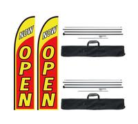 VEVOR Open Flags con Kit Palo, Bandiere Pubblicitarie per Attività Commerciali all'Esterno, con 2 Bandiere a Striscione, 2 Pali, 2 Picchetti da Terra, Bandiere Swooper con Cartello Aperto 440 cm