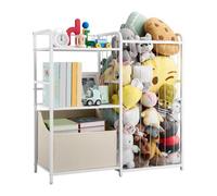VEVOR Organizer per Giocattoli Peluche, Libreria per Bambini a 2 Livelli, Mobiletto Portaoggetti con Baule per Giochi in Tessuto, per Camere da Letto, Sale Giochi, Asili Nido, Scuole Materne, Bianco