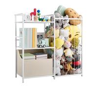 VEVOR Organizer per Giocattoli Peluche, Libreria per Bambini a 2 Livelli, Mobiletto Portaoggetti con Baule per Giochi in Tessuto, per Camere da Letto, Sale Giochi, Asili Nido, Scuole Materne, Bianco