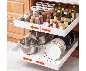 VEVOR Organizer Portaoggetti Estraibile Sottolavello, Cestello Estraibile Sotto Lavandino per Armadietto 2 pezzi Dimensioni 520 x 302 x 65 mm, Ripiano per Armadietti Cucina Bagno, Colore Bianco