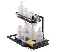 VEVOR Organizzatore Estensibile a 2 Ripiani, Organizzatore Scorrevole Sotto Lavello, Portaoggetti con Cassetto Estraibile, Cestello in Filo Metallico, Ripiano per Cucina Bagno, Nero 270x360x280 mm