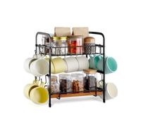 VEVOR Organizzatore per Bar del Caffè 2 Livelli per Piano di Lavoro, Porta Tazze Multifunzionale e Stazione del Caffè, 12 Ganci Mobili 2 Ripiani per Riporre ed Esporre Accessori, Nero Opaco