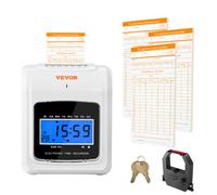 VEVOR Orologio Timbracartellini Marcatempo di Presenze Dipendenti con Cartellini 12V/2A, Set Timbracartellini Dipendenti con 6 Ttimbrature Giornaliere Massimo 3 Turni di Lavoro per Fattoria, Officina