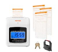 VEVOR Orologio Timbracartellini Marcatempo di Presenze Dipendenti con Cartellini 12V/2A, Set Timbracartellini Dipendenti con 6 Ttimbrature Giornaliere Massimo 3 Turni di Lavoro per Fattoria, Officina