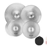 VEVOR Pacchetto Piatti a Basso Volume, 4 Pezzi Silenziosi per Batteria in Lega, Hi-Hat da 350 mm, Crash da 400 e 455 mm, Ride da 505 mm, Bacchette e Borsa per Piatti Batterista, Rame Lucido