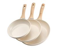 VEVOR Padella in Alluminio, 3 Pezzi, 200, 240, 280 mm Padelle in Ceramica Antiaderente ad Alta Resistenza con Manico Resistente al Calore, Pentole da Capocuoco, per Forno, Elettrico, Induzione, Beige