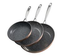 VEVOR Padella in Alluminio, 3 Pezzi, 200, 270, 300 mm Padelle in Ceramica Antiaderente ad Alta Resistenza con Manico Resistente al Calore, Pentole da Capocuoco, per Forno, Elettrico, Induzione, Grigio